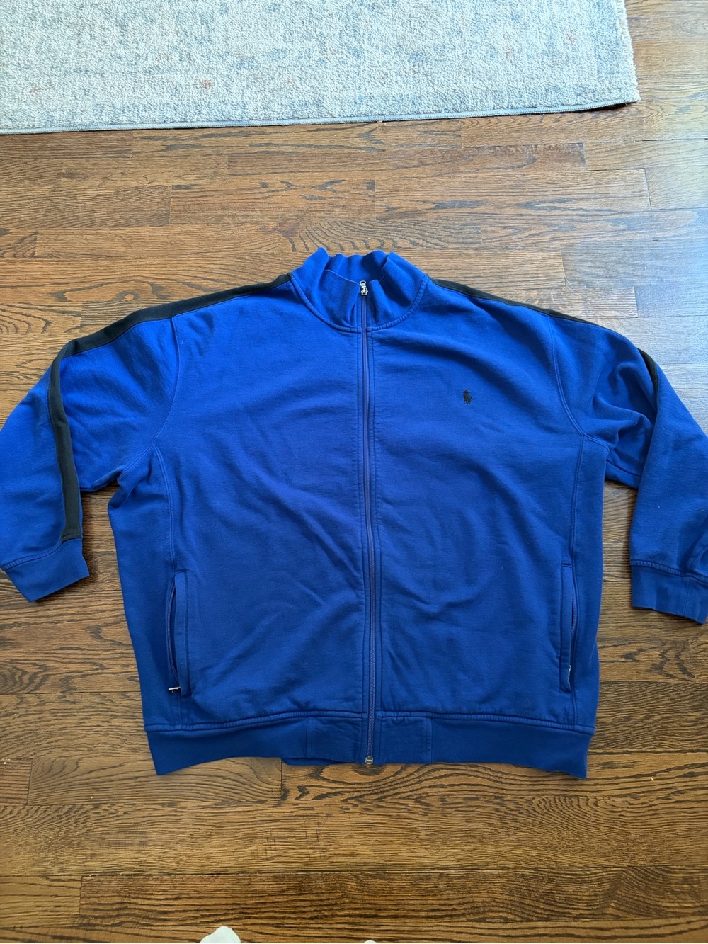 Ralph Lauren Royal Blue Full-Zip Men's Sweater with Black Shoulder Stripe